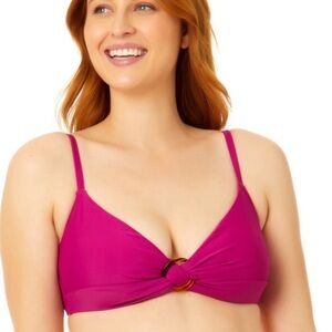 Women's Solid Plum Bikini Swim Top with Ring Detail